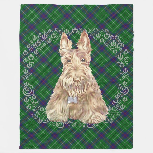 Wheaten Scottie Tartan Fleece Blanket (Front)