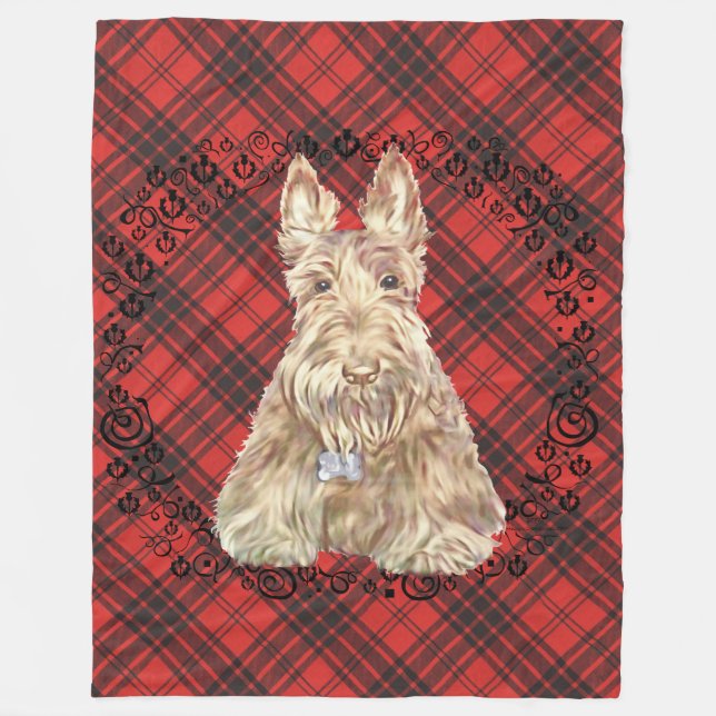 Wheaten Scottie Tartan Fleece Blanket (Front)