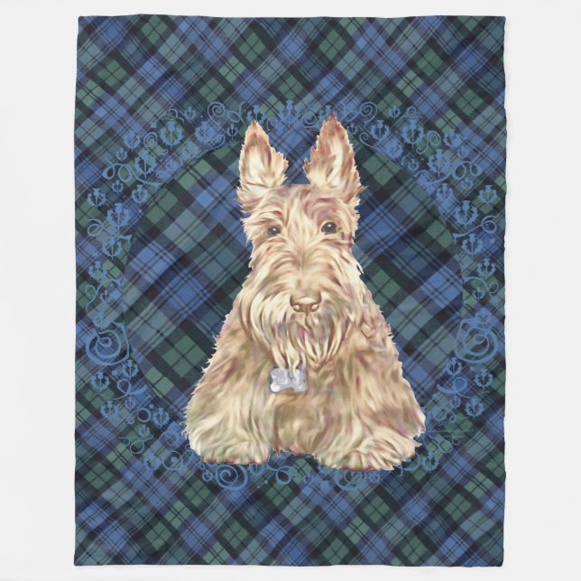 Wheaten Scottie Tartan Fleece Blanket (Front)