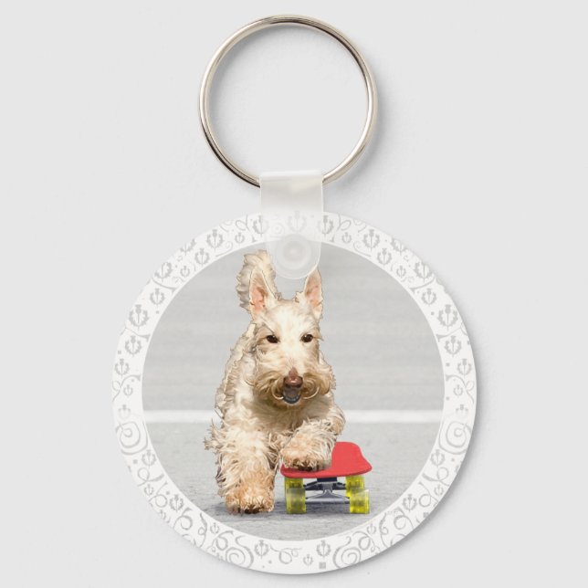 Wheaten Scottish Terrier Skateboard Keychain (Front)