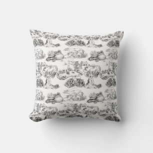 WHEATEN Terrier Black Toile & Gingham Throw Pillow