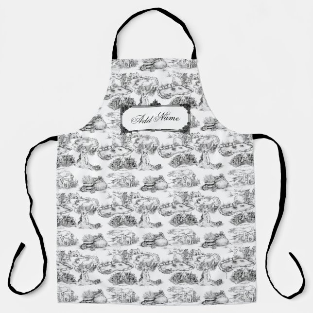 WHEATEN Terrier Black Toile w/Custom Name Apron (Front)