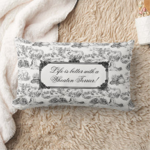 WHEATEN Terrier Black Toile w/Customization Lumbar Pillow