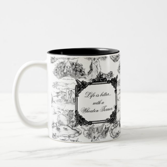 WHEATEN Terrier Black Toile w/Customization Two-Tone Coffee Mug (Left)