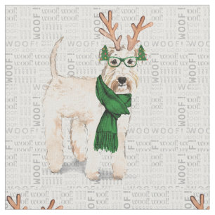 Wheaten Terrier Christmas Dog with Antlers Fabric