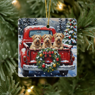 Wheaten Terrier Christmas Red Truck Holiday Gift Ceramic Ornament