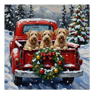 Wheaten Terrier Christmas Red Truck Holiday Gift Poster