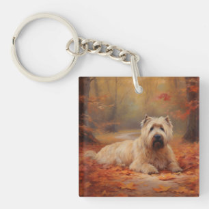 Wheaten Terrier dans les feuilles d'automne automn