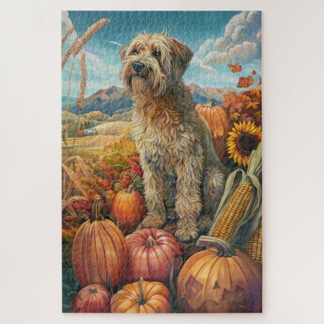 Wheaten Terrier Dog Autumn Harvest Thanksgiving Jigsaw Puzzle (Vertical)