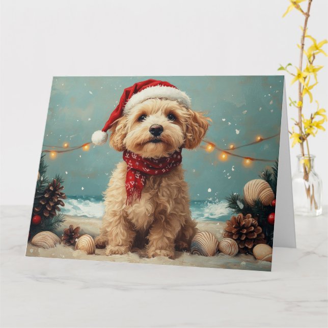 Wheaten Terrier Dog Christmas Vintage Beach Card (Yellow Flower)