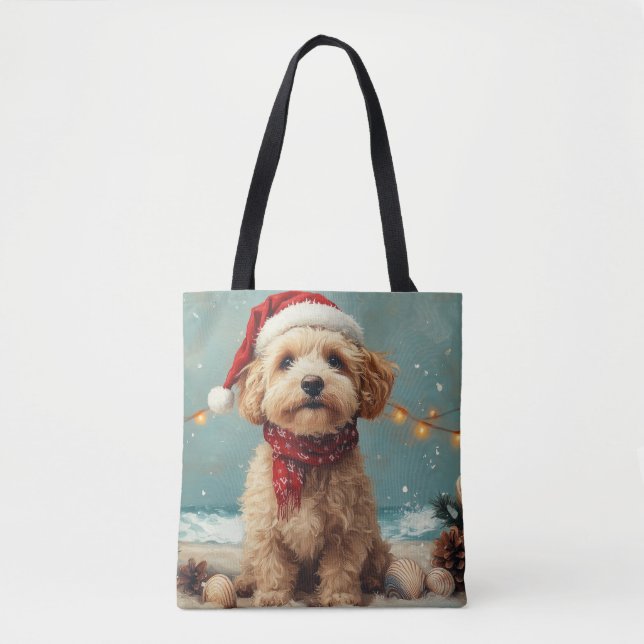 Wheaten Terrier Dog Christmas Vintage Beach Tote Bag (Front)