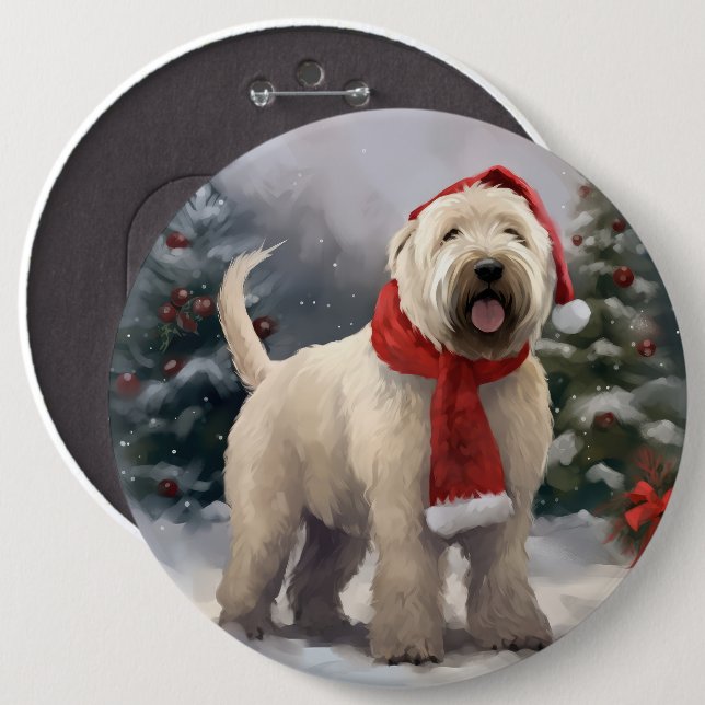 Wheaten Terrier Dog in Snow Christmas 6 Inch Round Button (Front & Back)