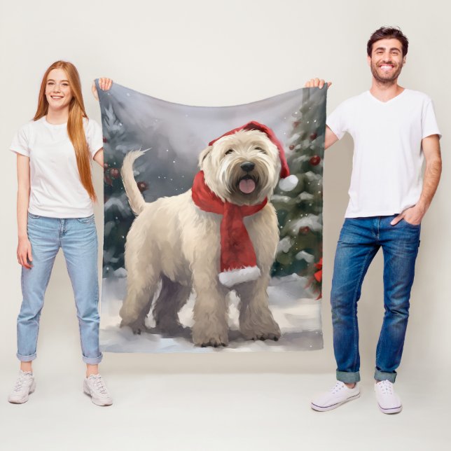 Wheaten Terrier Dog in Snow Christmas Fleece Blanket (In Situ)