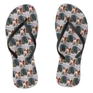 Wheaten Terrier Dog in Snow Christmas Flip Flops
