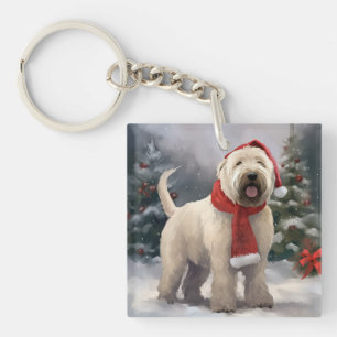 Wheaten Terrier Dog in Snow Christmas Keychain