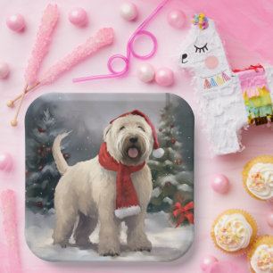 Wheaten Terrier Dog in Snow Christmas Paper Plate