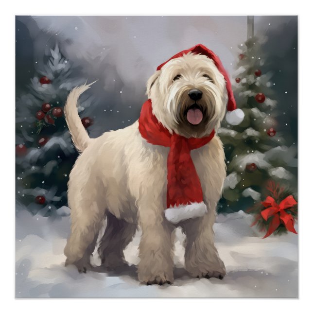 Wheaten Terrier Dog in Snow Christmas Poster (Front)