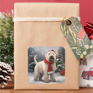 Wheaten Terrier Dog in Snow Christmas Square Sticker