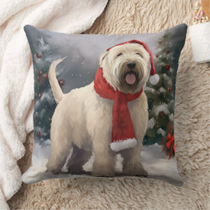 Wheaten Terrier Dog in Snow Christmas Throw Pillow