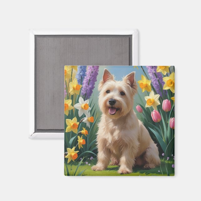 Wheaten Terrier Dog Spring Flowers Painting Magnet (Front/Back)