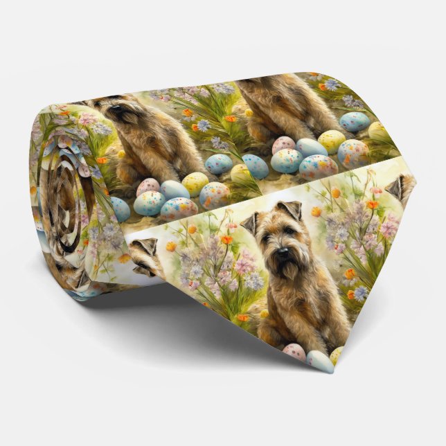 Wheaten Terrier Dog With Easter Eggs Holiday  Tie (Rolled)