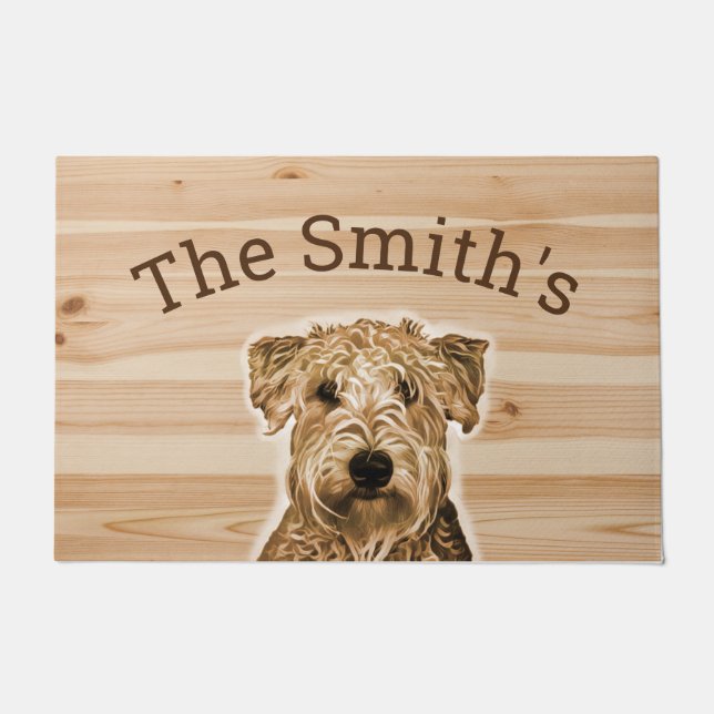 Wheaten Terrier Dog Wood Grain Doormat (Front)