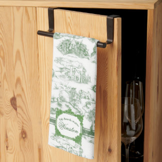 WHEATEN Terrier Green Toile Kitchen Towel