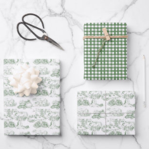 WHEATEN Terrier Green Toile Wrapping Paper Sheet