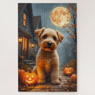 Wheaten Terrier Harvest Moon Halloween Portrait Jigsaw Puzzle