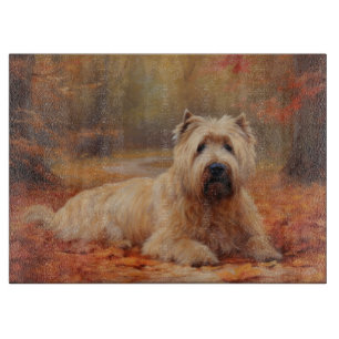 Wheaten Terrier in Autumn Leaves Fall Inspire  Cutting Board