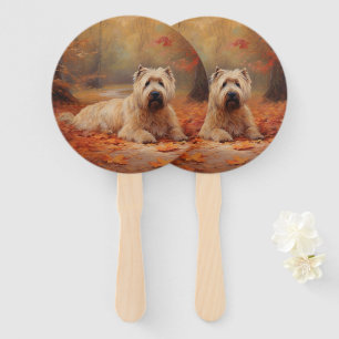 Wheaten Terrier in Autumn Leaves Fall Inspire  Hand Fan