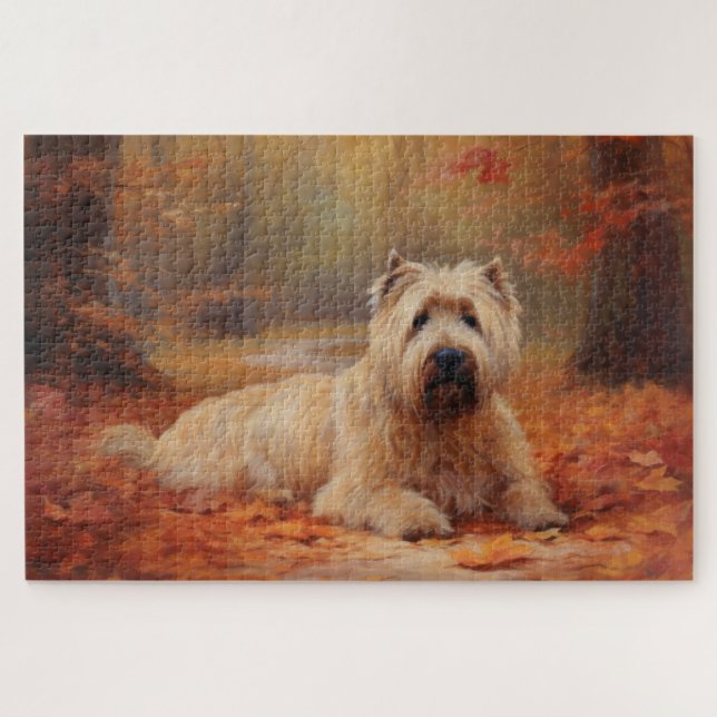 Wheaten Terrier in Autumn Leaves Fall Inspire  Jigsaw Puzzle (Horizontal)
