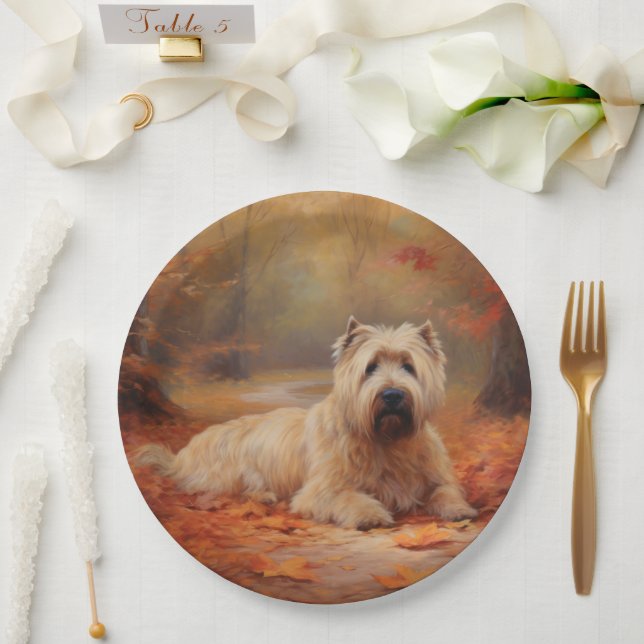 Wheaten Terrier in Autumn Leaves Fall Inspire  Paper Plate (Wedding)