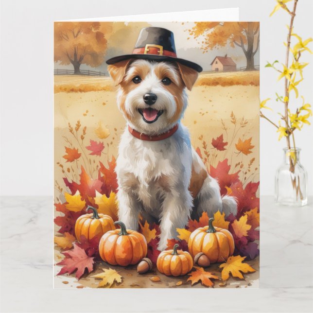 Wheaten Terrier In Autumn Leaves Thanksgiving Art Card (Yellow Flower)