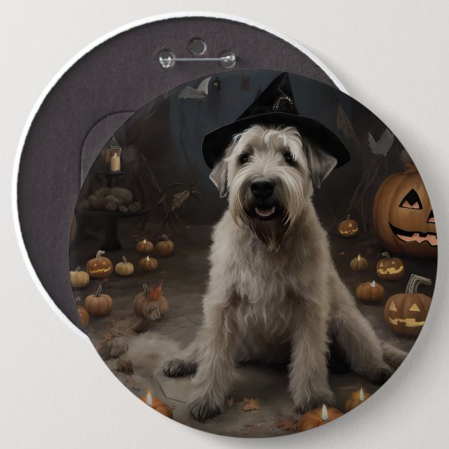 Wheaten Terrier Pumpkins Halloween Scary 6 Inch Round Button (Front & Back)