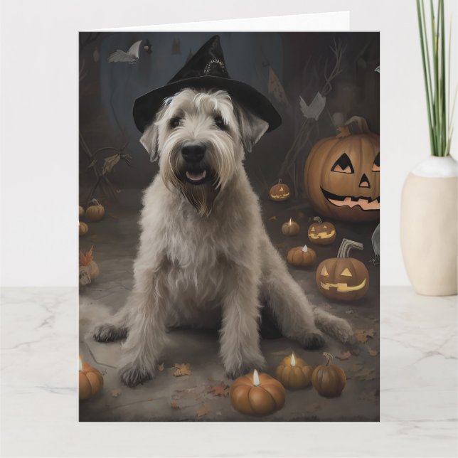 Wheaten Terrier Pumpkins Halloween Scary Card (Front)