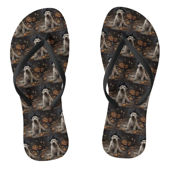 Wheaten Terrier Pumpkins Halloween Scary Flip Flops (Footbed)