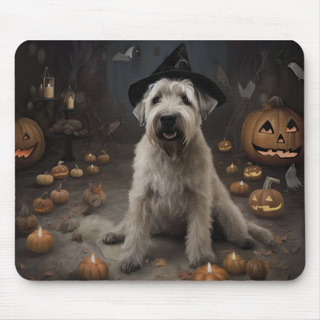 Wheaten Terrier Pumpkins Halloween Scary Mouse Pad (Front)