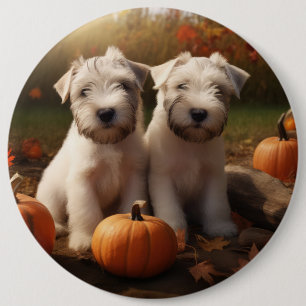 Wheaten Terrier Puppy Autumn Delight Pumpkin 6 Inch Round Button