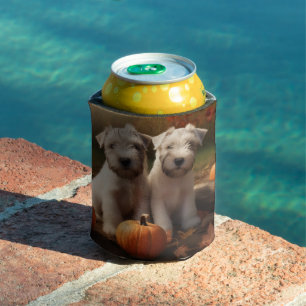 Wheaten Terrier Puppy Autumn Delight Pumpkin Can Cooler