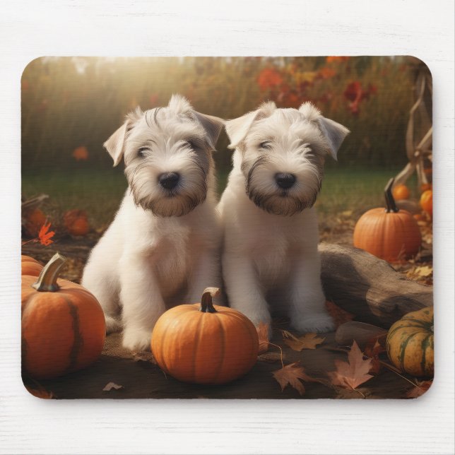 Wheaten Terrier Puppy Autumn Delight Pumpkin Mouse Pad (Front)