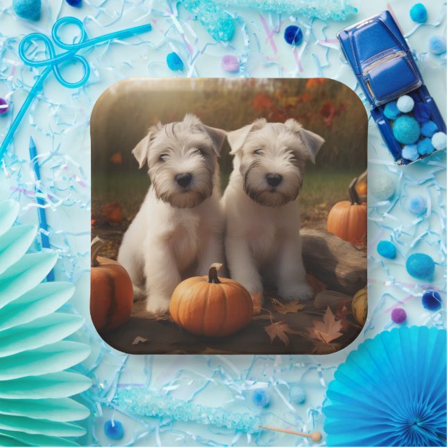 Wheaten Terrier Puppy Autumn Delight Pumpkin Paper Plate (Party)