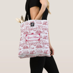 WHEATEN Terrier Red Toile w/Custom Name Tote Bag