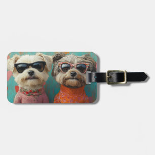 Wheaten Terrier with Heart Roses Valentine's Day Luggage Tag