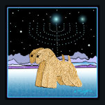 "Wheaten Terriers at Chanukah" Poster<br><div class="desc">"Wheaten Terriers at Chanukah" is a unique art design for the Jewish holiday "Chanukah, " featuring two soft coated wheaten terriers and a Hanukkah menorah lit by the stars. We've left the inside of the card blank for you to customize. Original wheaten artwork © Melanie Light 2005.</div>