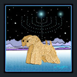 "Wheaten Terriers at Chanukah" Poster<br><div class="desc">"Wheaten Terriers at Chanukah" is a unique art design for the Jewish holiday "Chanukah, " featuring two soft coated wheaten terriers and a Hanukkah menorah lit by the stars. We've left the inside of the card blank for you to customize.  Original wheaten artwork Â© Melanie Light 2005.</div>