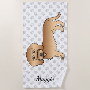 Wheaten Wire Haired Dachshund Cartoon Dog And Name Beach Towel