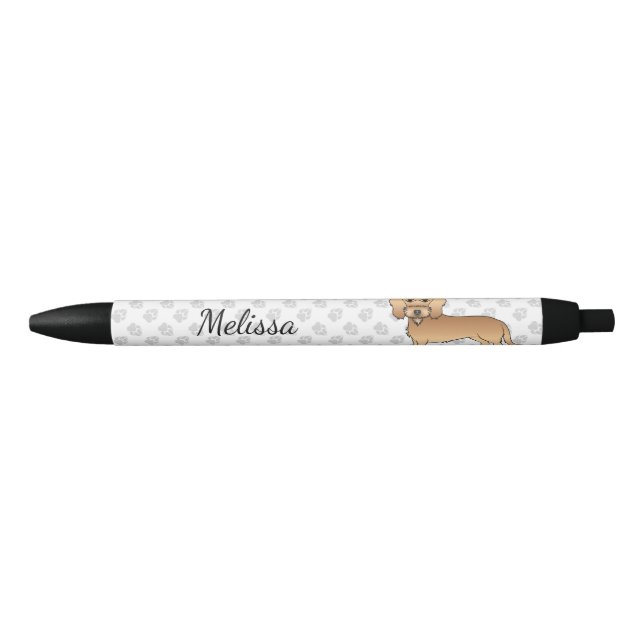Wheaten Wire Haired Dachshund Cartoon Dog And Name Black Ink Pen (Front)