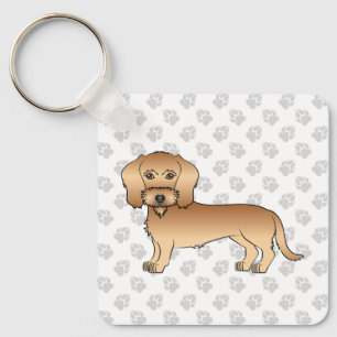 Wheaten Wire Haired Dachshund Cartoon Dog And Paws Keychain