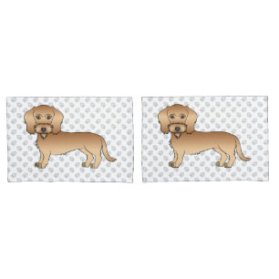 Wheaten Wire Haired Dachshund Cartoon Dog And Paws Pillowcase